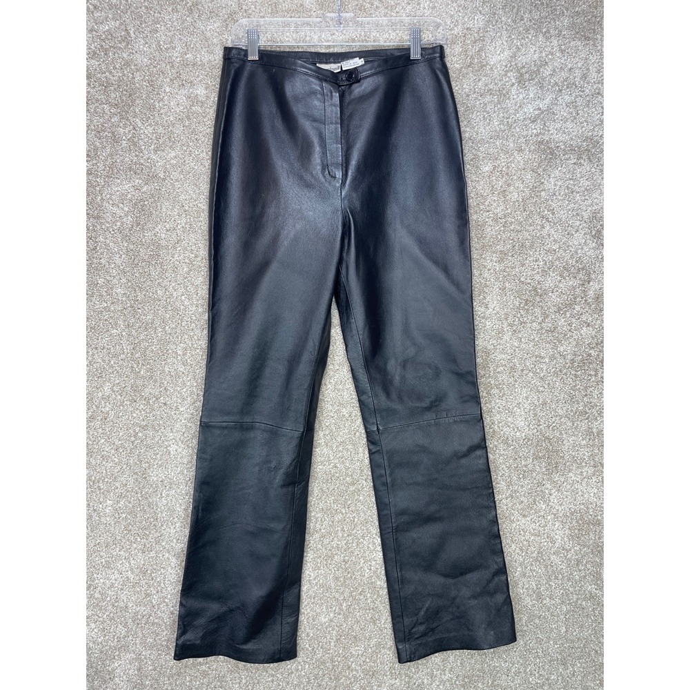 Newport News Vintage Straight Leg Leather Pants Women 10 Black High Waisted Moto